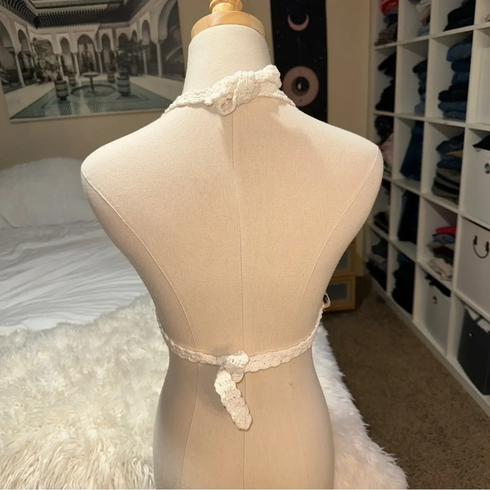 Far Away | Vintage Crochet Knit Bikini Top Halter Bralette Cream
